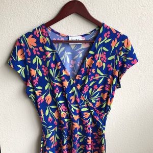 Leota Blue Floral Faux Wrap Tie Waist Dress-Sz. L